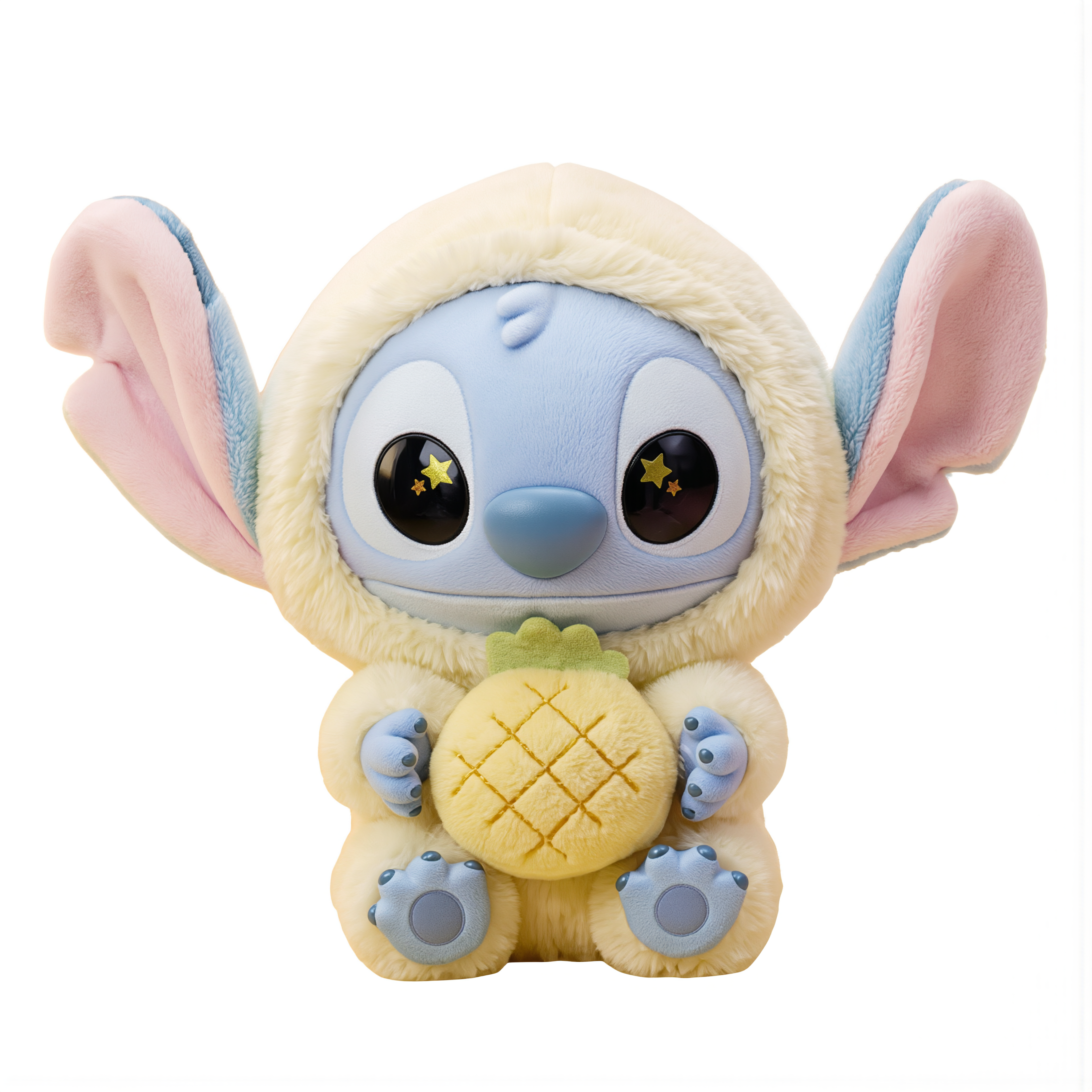 Plush toy resembling a character with large ears and a pineapple on a white background